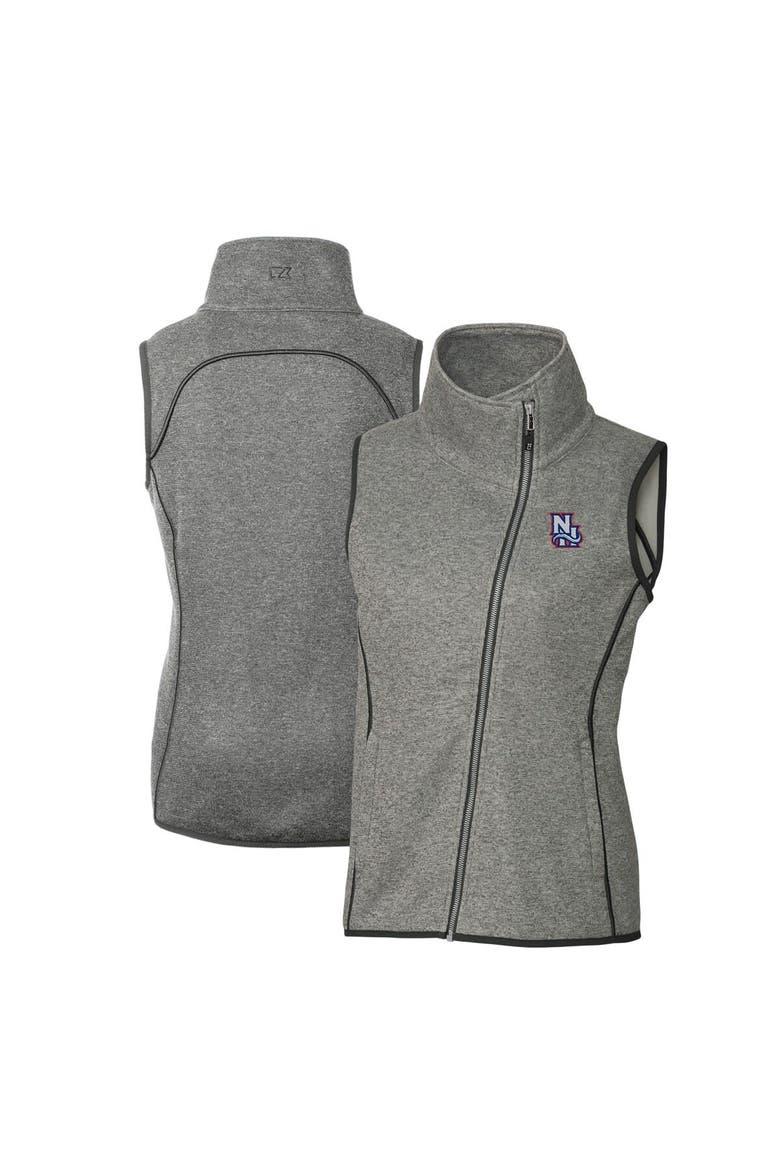Women's Cutter & Buck  Heather Gray New Hampshire Fisher Cats Mainsail Sweater Knit Asymmetrical Full-Zip Vest, Main, color, Heather Gray