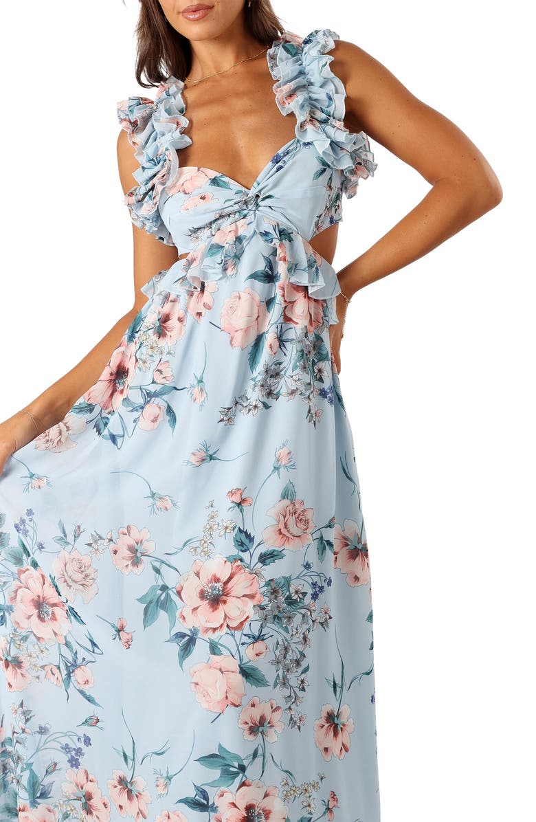 Petal & Pup Lucah Floral Print Ruffle Dress, Alternate, color, Blue Floral