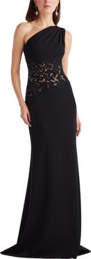 Tadashi Shoji Embroidered Detail One-Shoulder Gown
