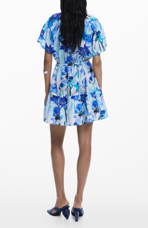Desigual Print Short Sleeve Minidress In Blue