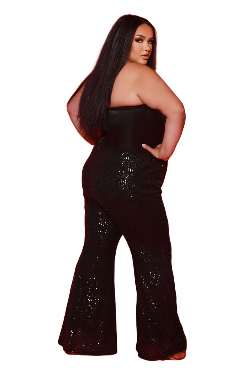 Johnathan Kayne for Sydney's Closet Three-Piece Bell Bottom Plus Size Suit, Alternate, color, Black
