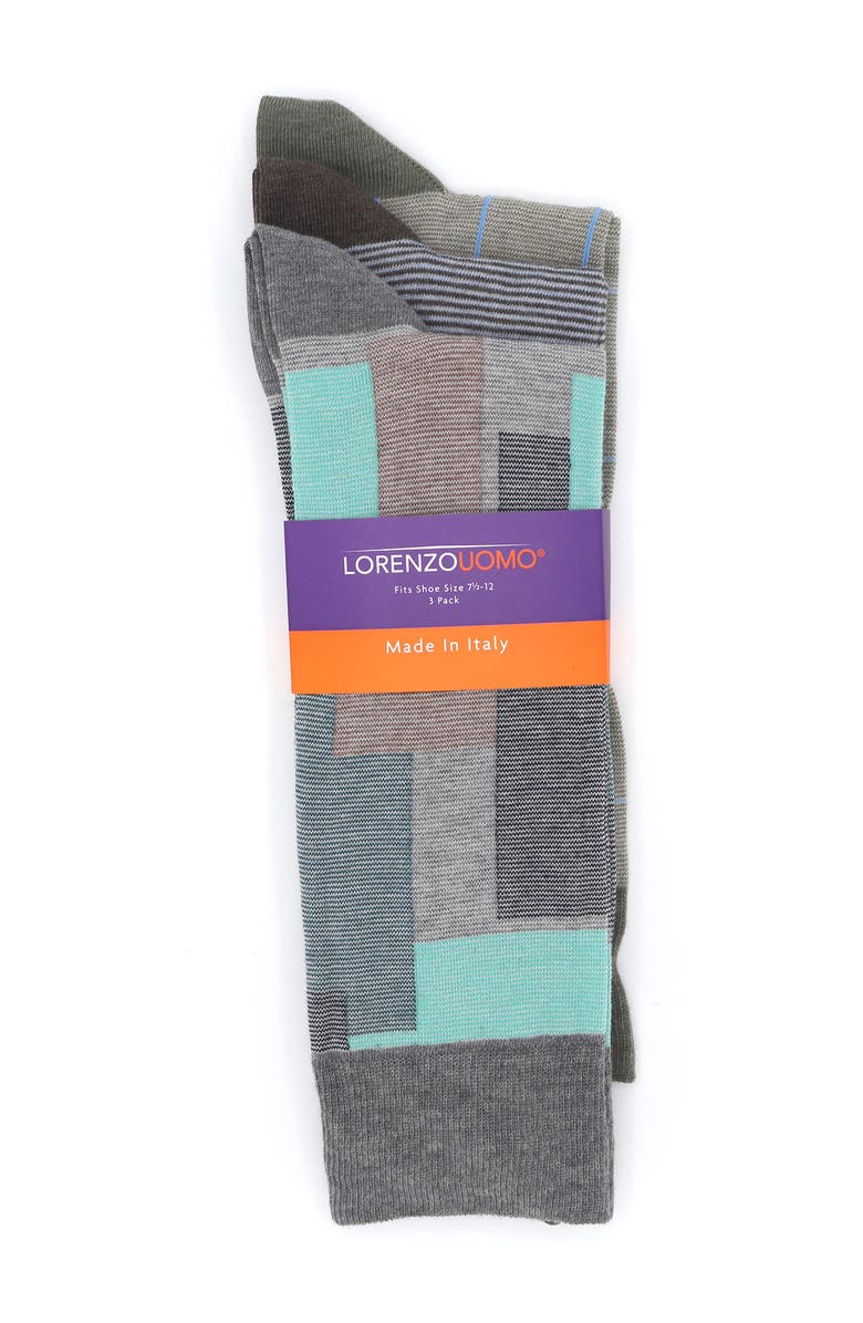 Lorenzo Uomo Assorted Crew Socks - Pack of 3, Main, color, 
