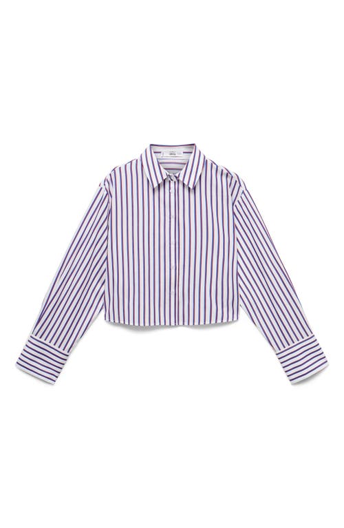 MANGO MANGO CARO STRIPE CROP BUTTON-UP SHIRT