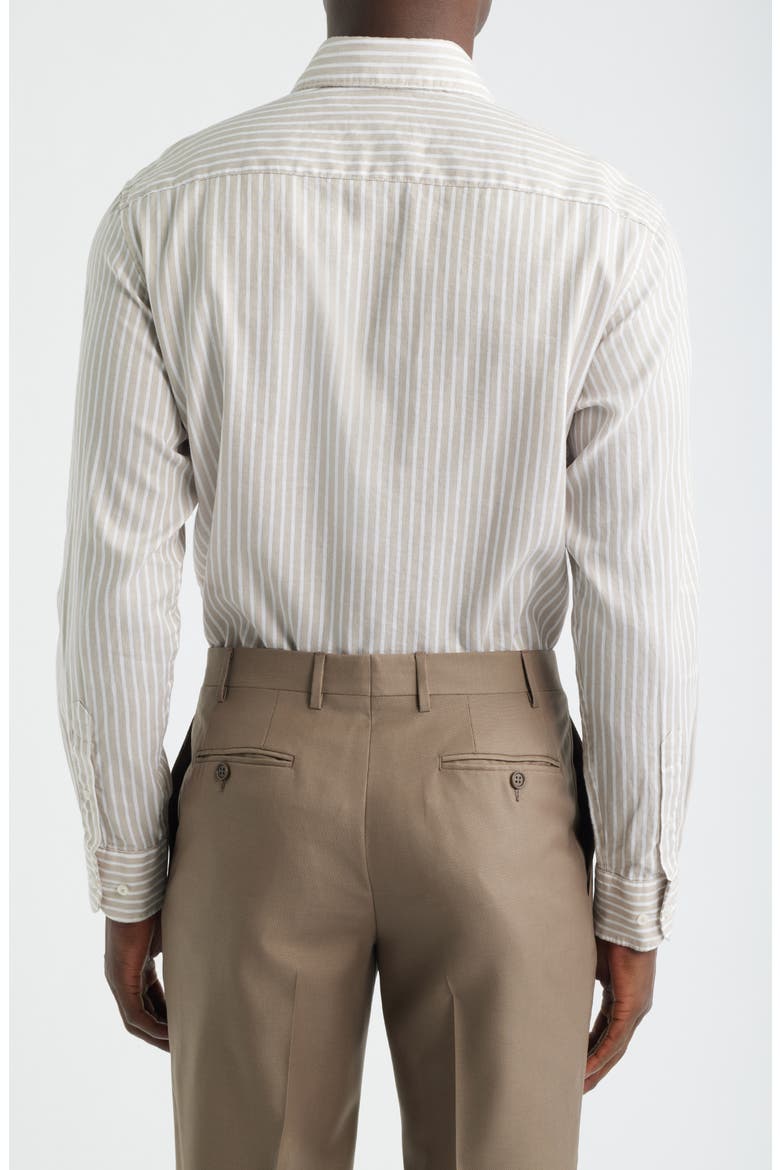 Slim Fit Stripe Non-Iron Cotton & Linen Dress Shirt, Alternate, color, BEIGE