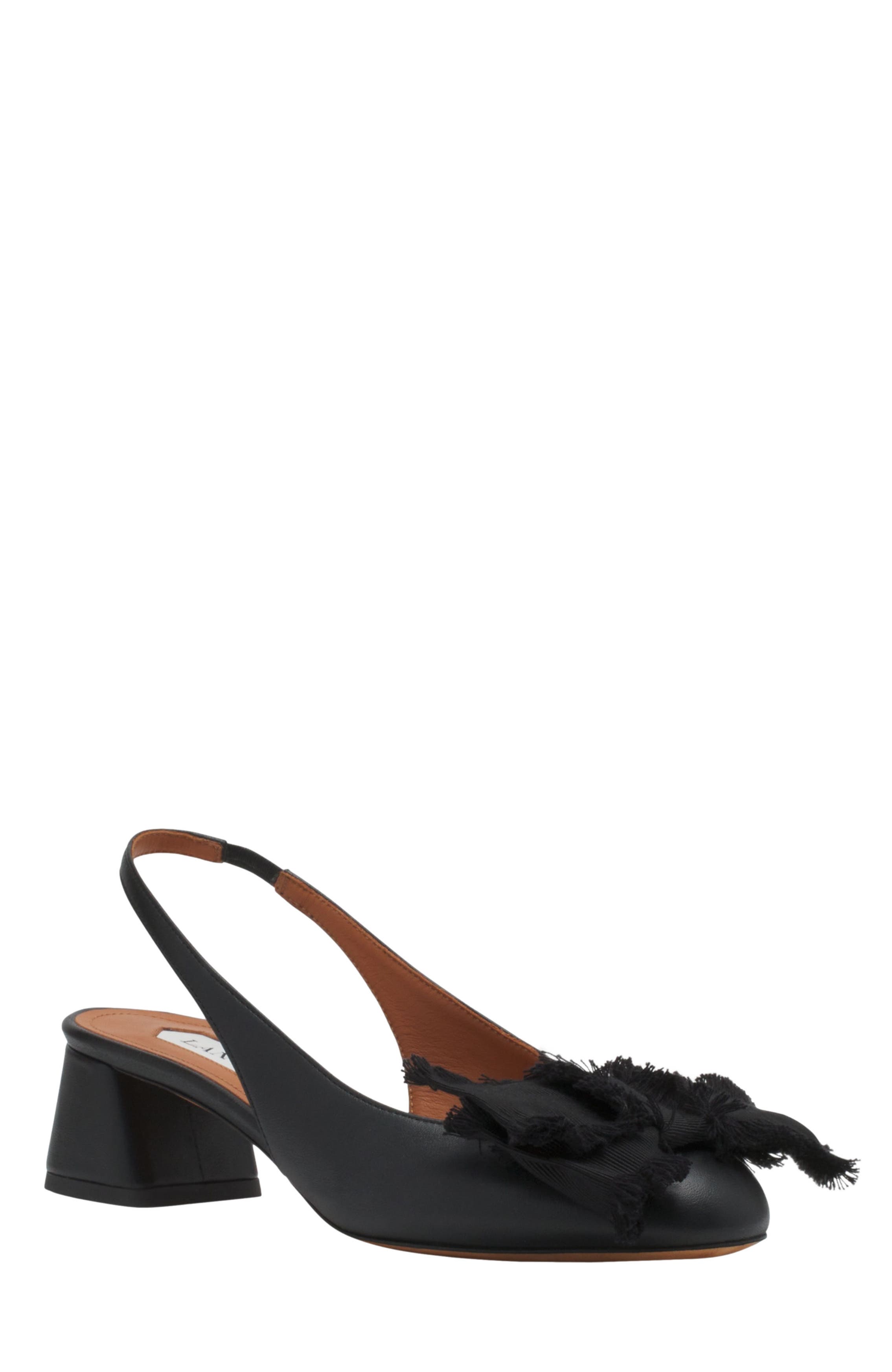Lanvin Leather Heeled Slingback Ballerina, Alternate, color, Black
