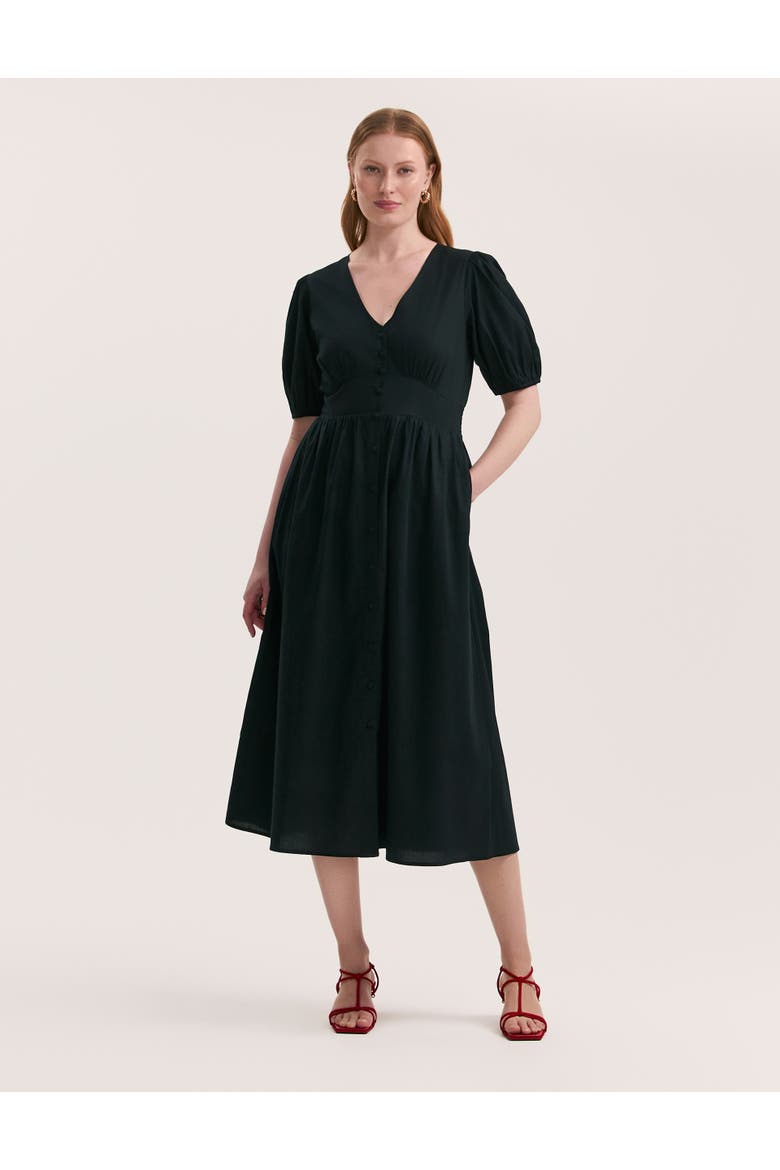 Addison Cotton Midi Tea Dress, Main, color, Black