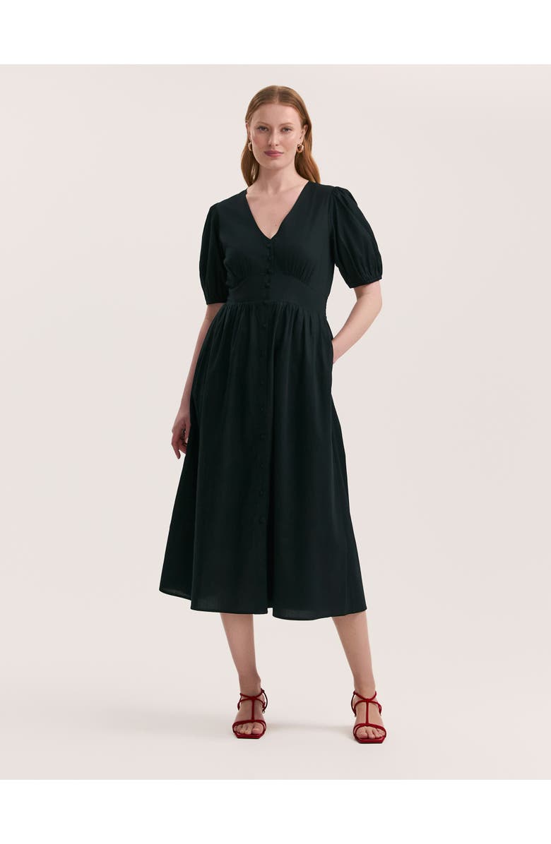 Finery London Addison Cotton Midi Tea Dress, Main, color, Black