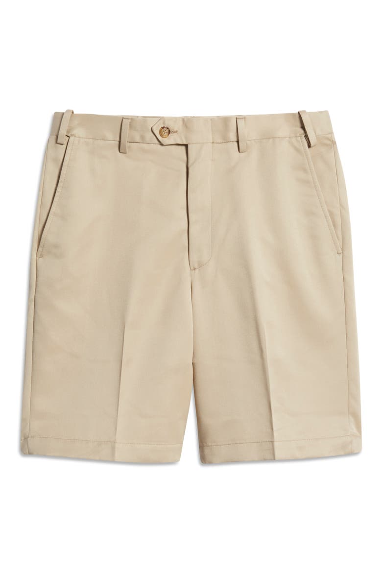 Microfiber Self Sizer Flat Front Shorts, Alternate, color, TAN