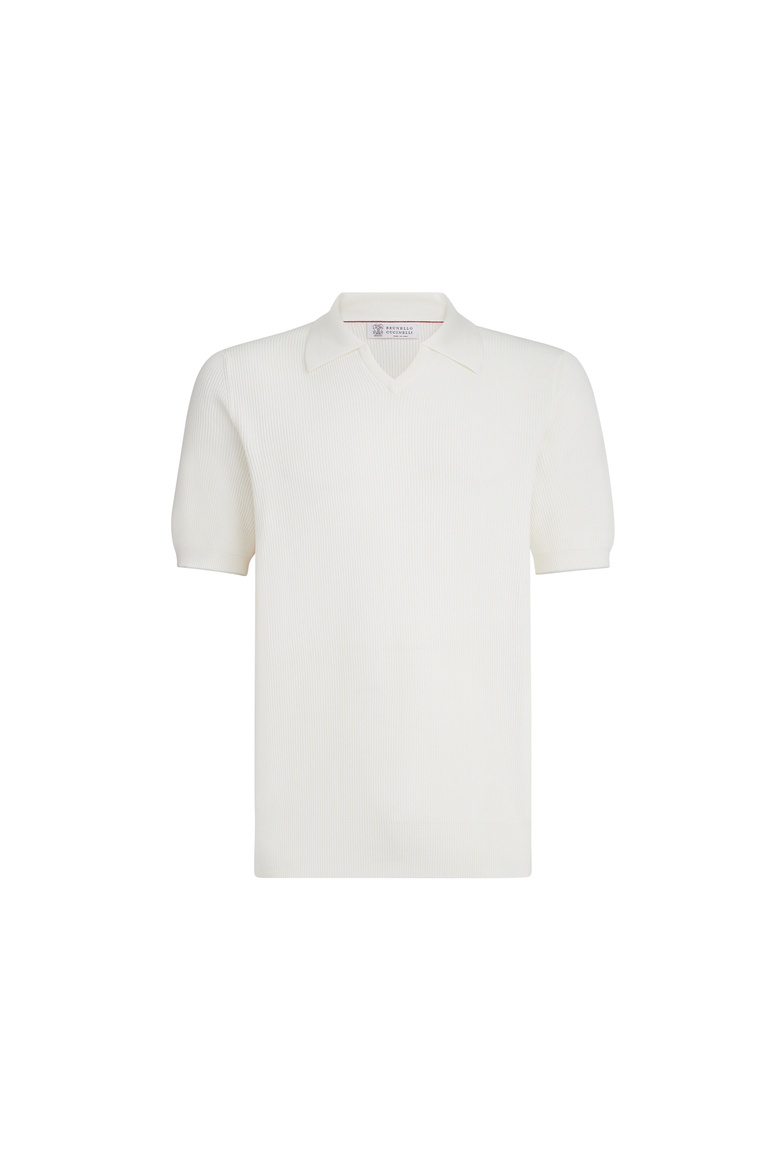 Cotton English rib knit polo, Alternate, color, White
