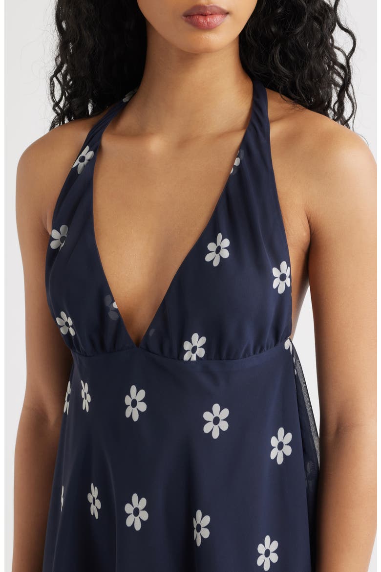 Ryan Daisy Print Halter Neck Minidress, Alternate, color, NAVY
