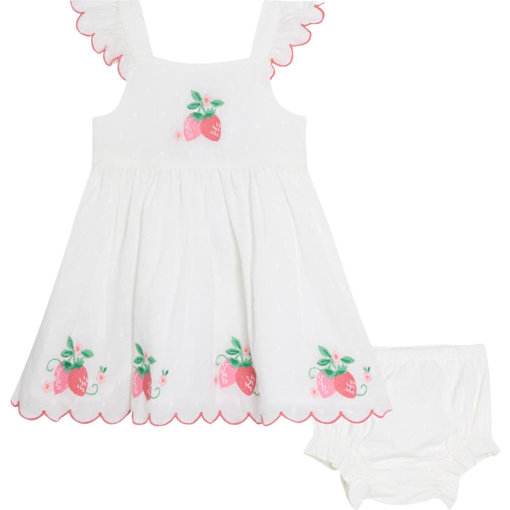Jojo Maman Bébé Jojo Maman Bebe Floral Strawberry Embroidered Ruffle Accent Cotton Dress & Bloomers In Pink