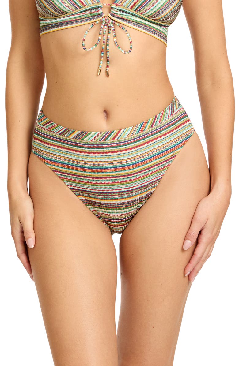 Robin Piccone Williow High Waist Bikini Bottoms, Main, color, Red Multi