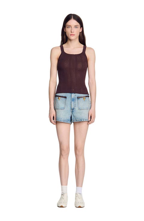 Pointelle Knit Vest Top With Bow