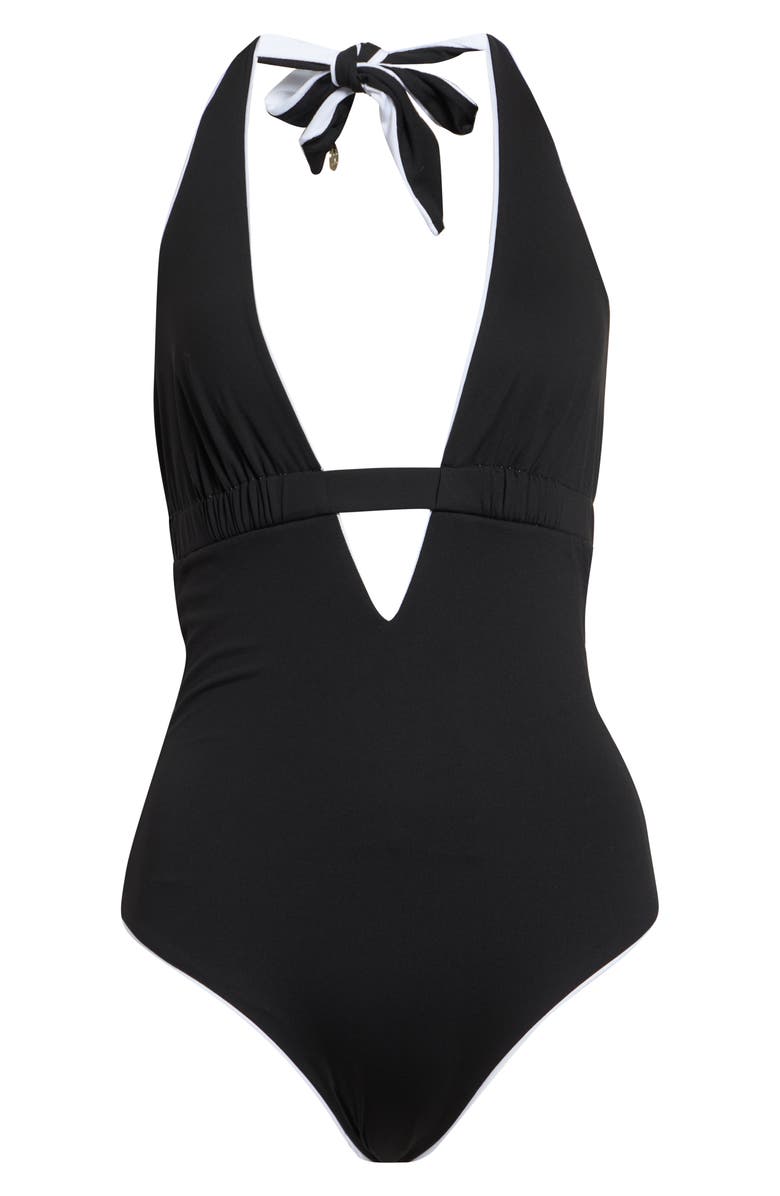 Max Mara Reversible Plunge Neck One-Piece Swimsuit, Main, color, Black