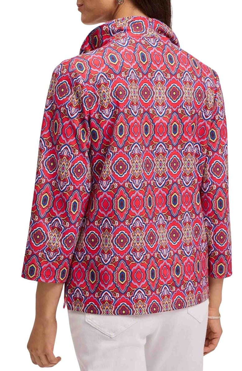 Foxcroft Tammy Tile Print Ruffle Collar Jersey Top, Alternate, color, Red/ Multi