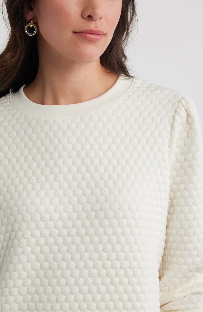 Caslon<sup>®</sup> Long Sleeve Quilted Sweatshirt Minidress, Alternate, color, Ivory Pristine