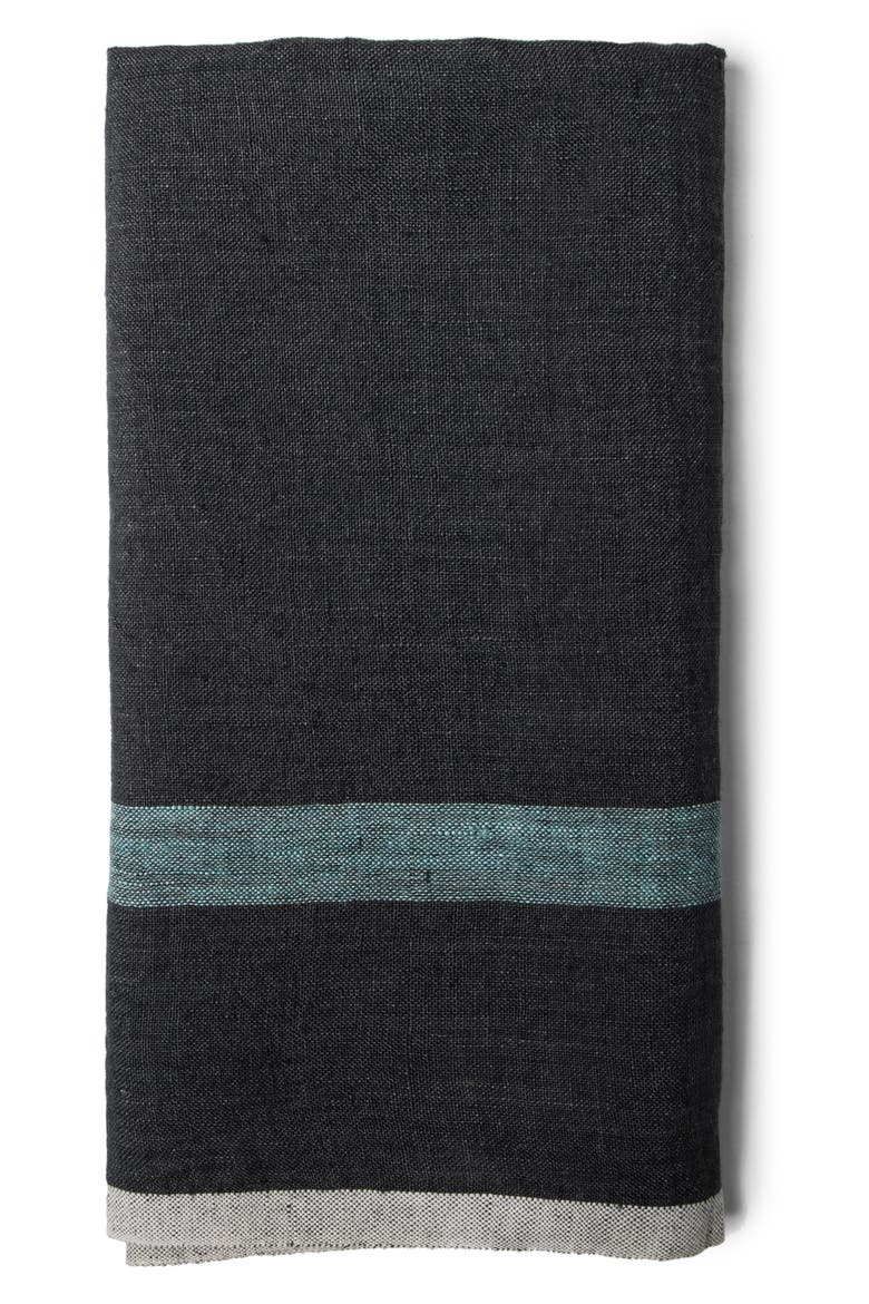 Set of 2 Laundered Linen Tea Towels, Main, color, CHARCOAL/ AQUA