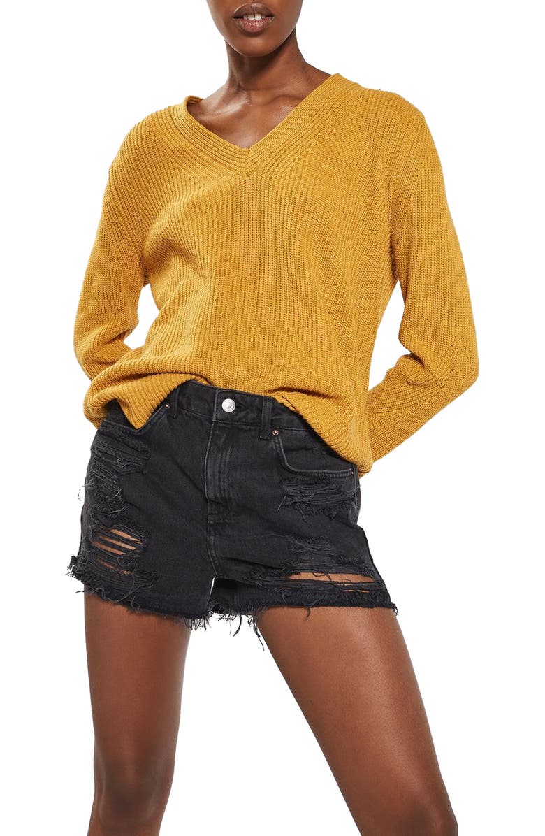 Topshop Ripped Mom Shorts, Alternate, color, 