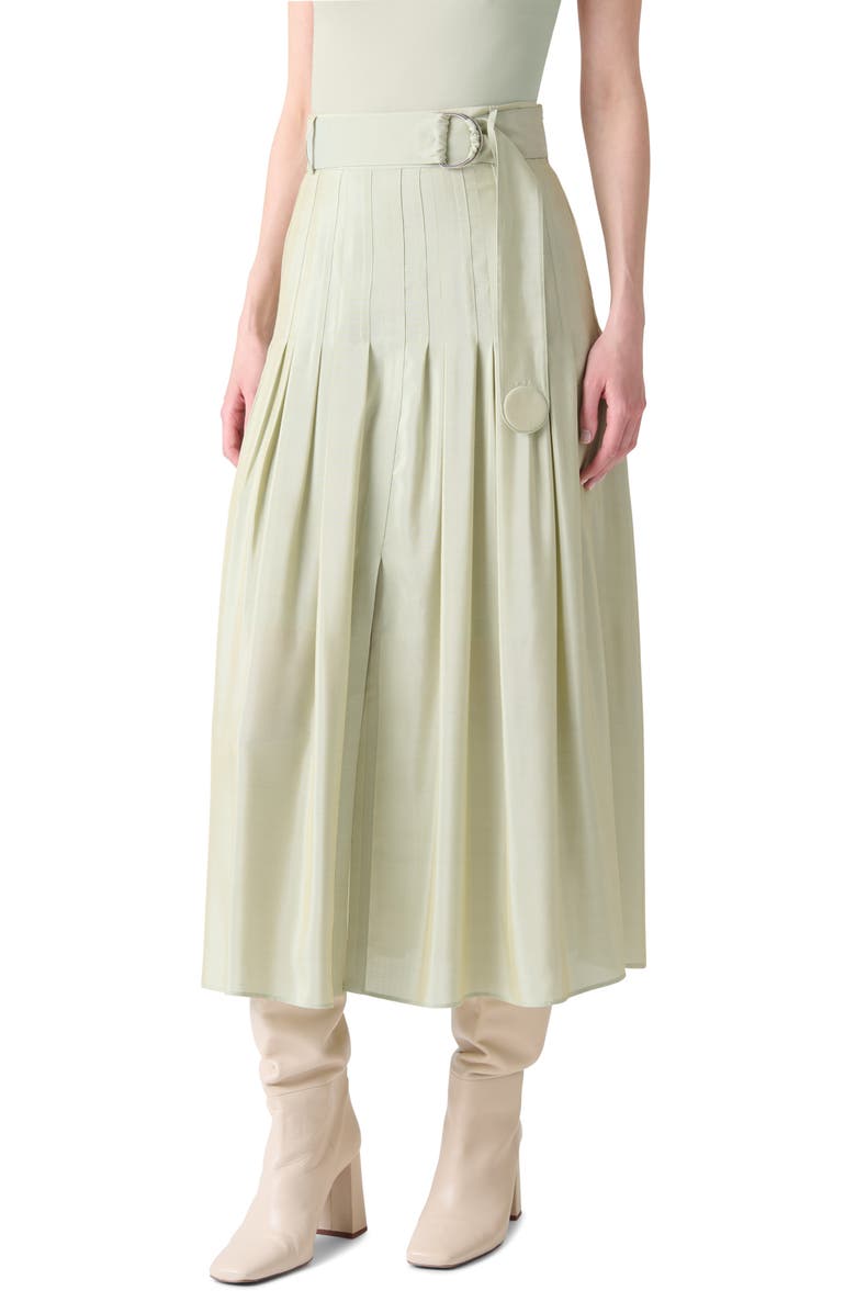 Akris punto Belted Pleated Midi Skirt, Alternate, color, Pistachio