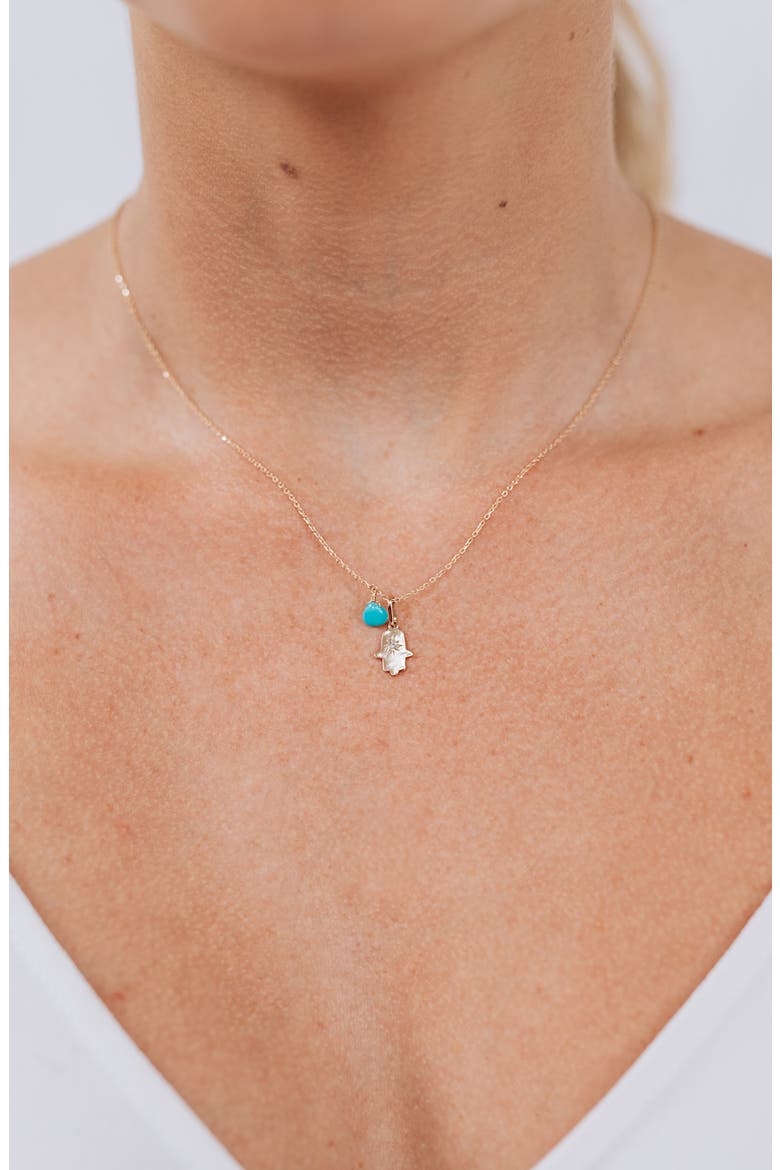 Love Letter Turquoise Stone & Diamond Hamsa Pendant Necklace, Alternate, color, TURQUOISE/ AQUA
