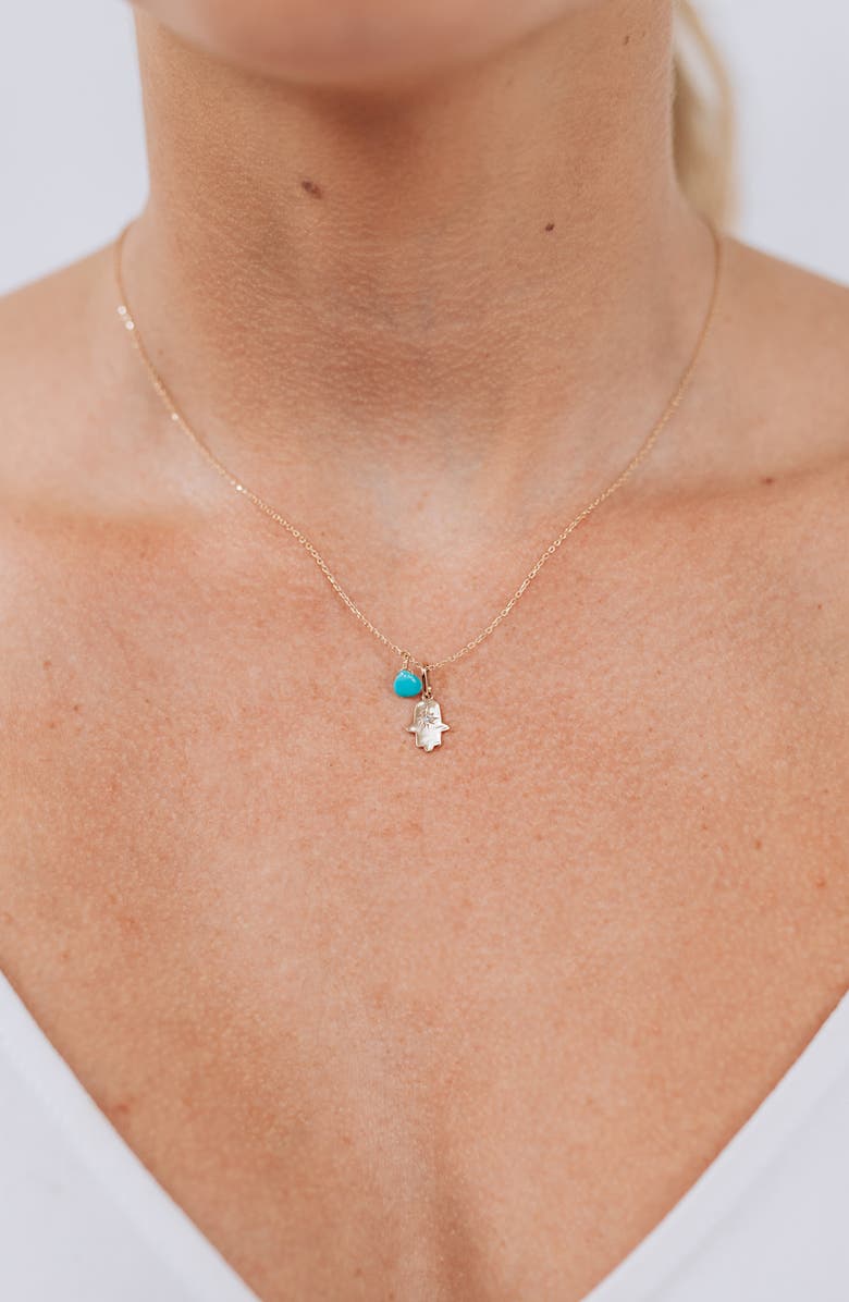 Anzie Love Letter Turquoise Stone & Diamond Hamsa Pendant Necklace, Alternate, color, Turquoise/ Aqua