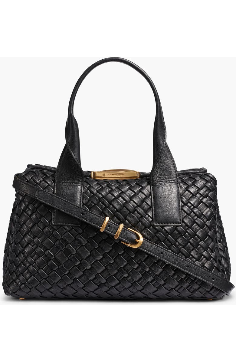 Donna Karan New York Amagansett Woven Leather Satchel, Main, color, Blk/Gold