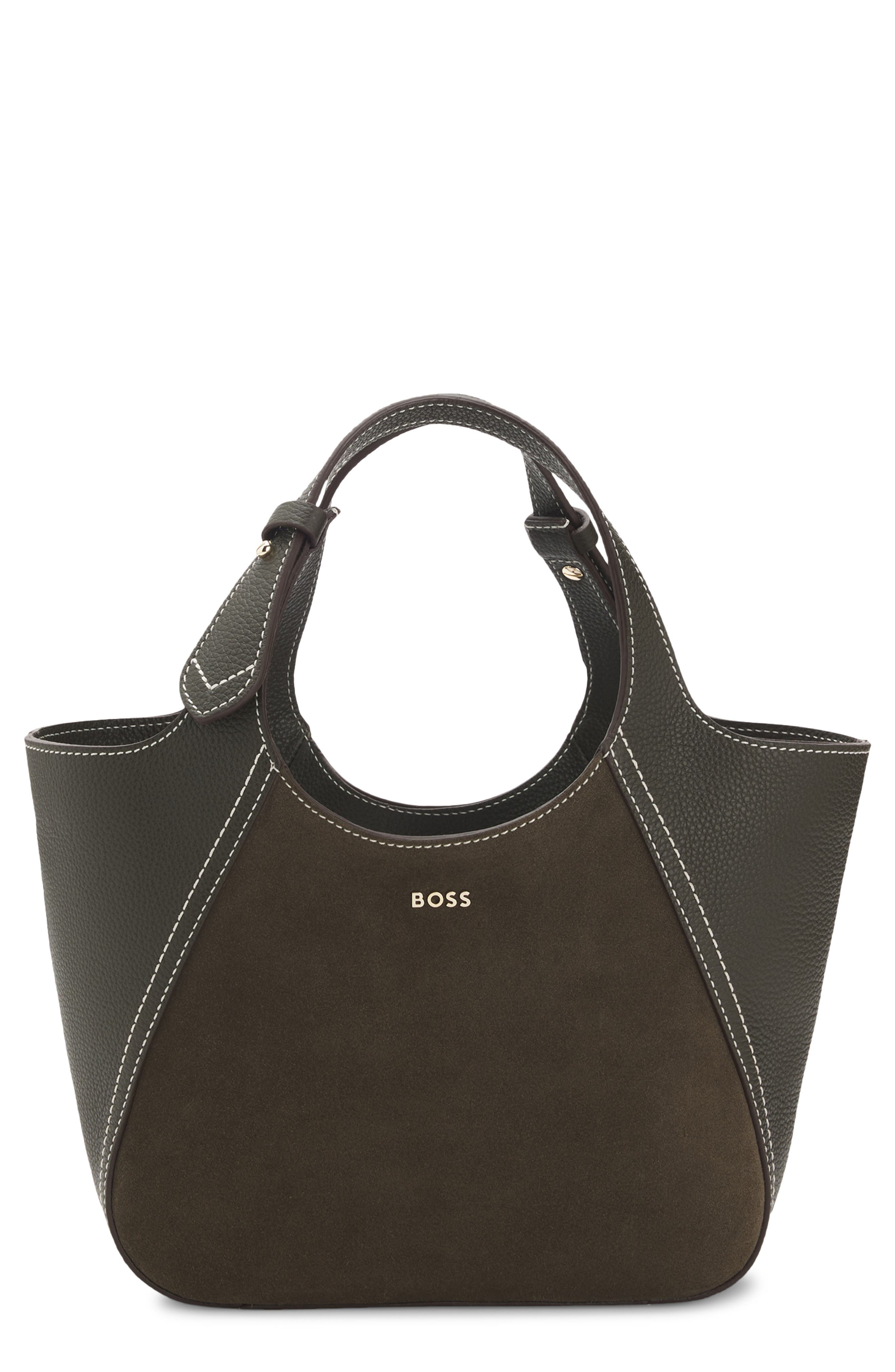 HUGO Small Lenah Suede Tote, Main, color, Dark Green