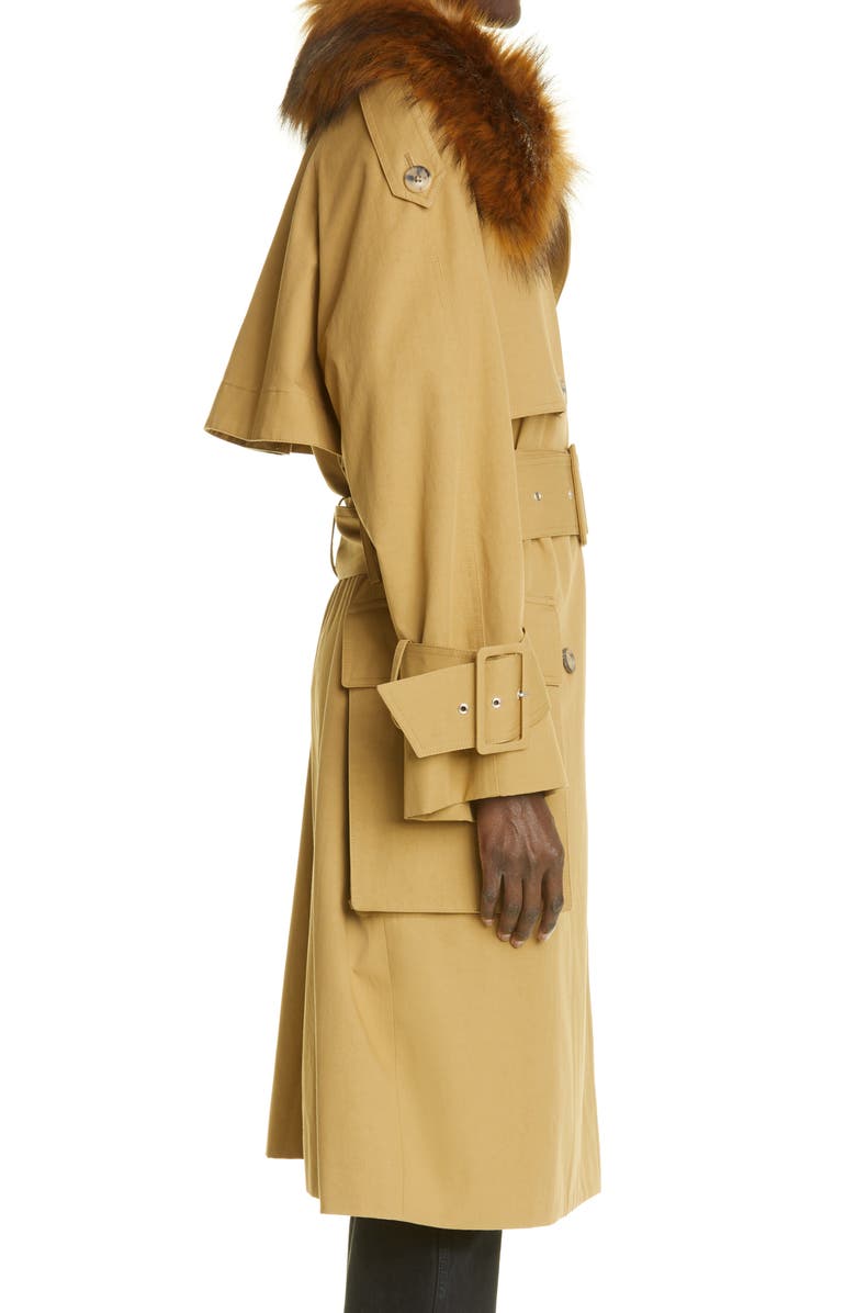Khaite Nedding Double Breasted Trench Coat with Removable Faux Fur Collar, Alternate, color, 