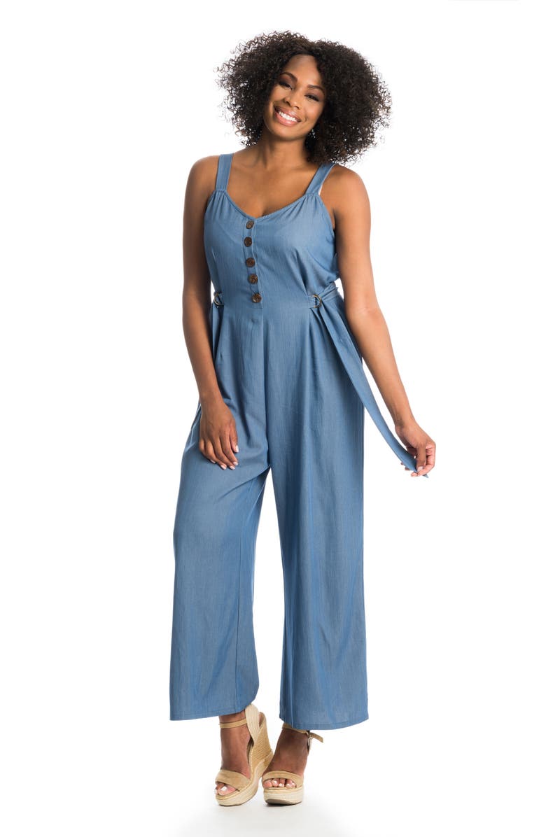 Everly Grey Luciana Chambray Maternity/Nursing Jumpsuit, Alternate, color,
