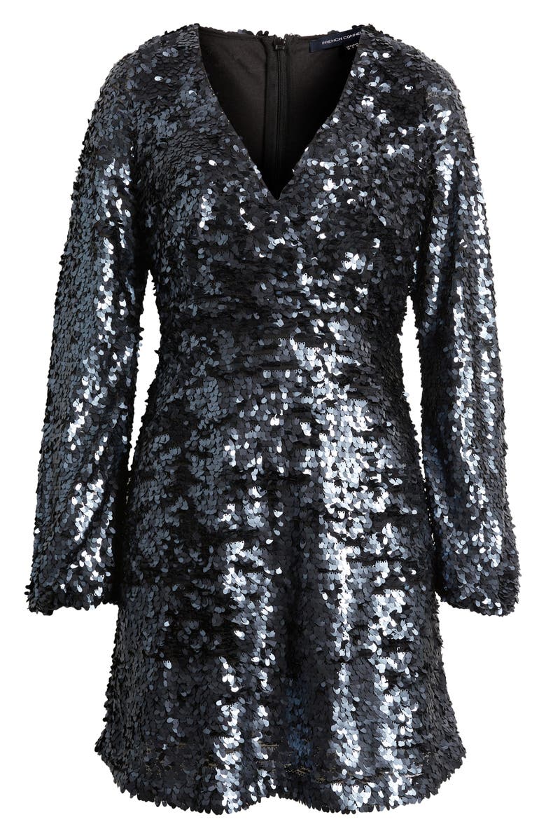 French Connection Bisma Sequin Long Sleeve Faux Wrap Cocktail Dress, Alternate, color,