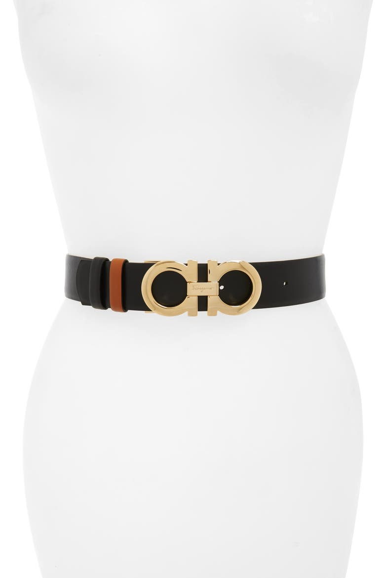 Gancini Reversible Leather Belt, Alternate, color, SELLA NERO