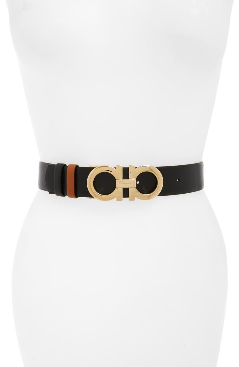 FERRAGAMO Reversible Double Gancio Belt, Alternate, color, Sella Nero