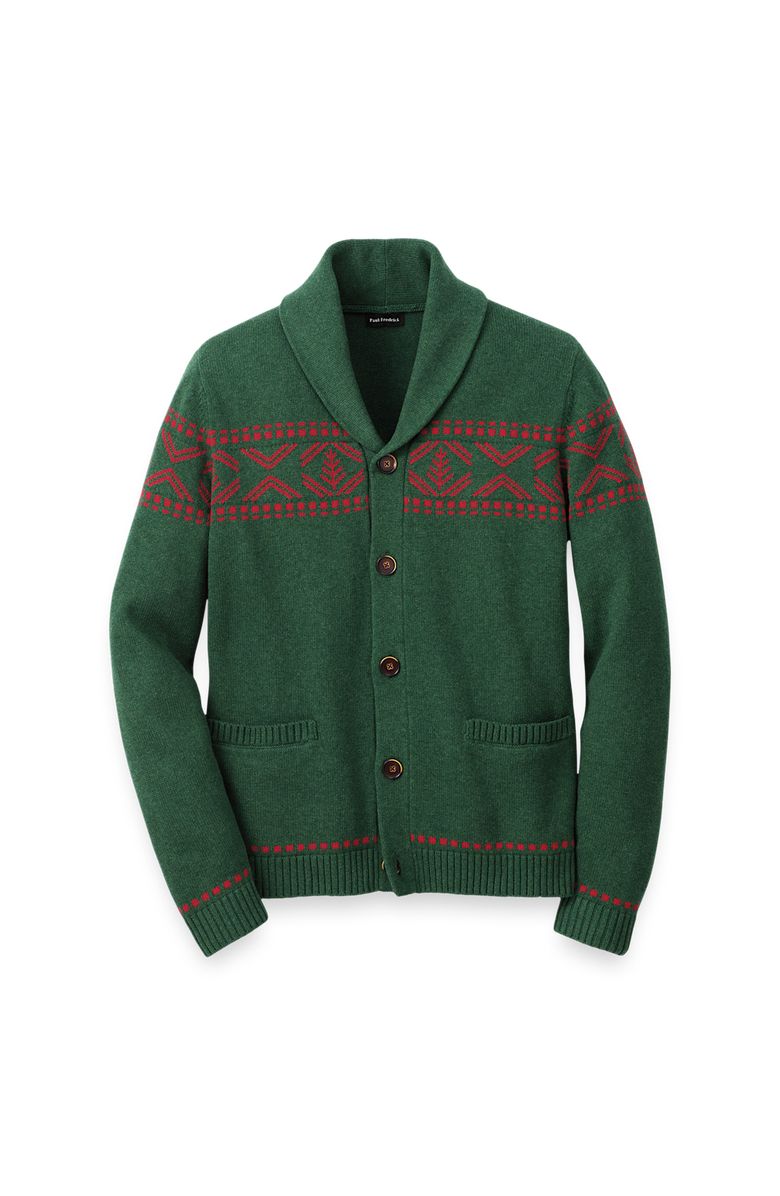 Paul Fredrick Cotton Button Front Fair Isle Shawl Collar Cardigan Sweater, Main, color, Green