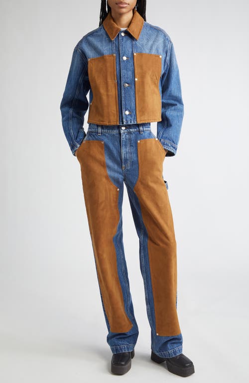 Stella Mccartney Denim & Faux Suede Straight Leg Carpenter Jeans In Brown