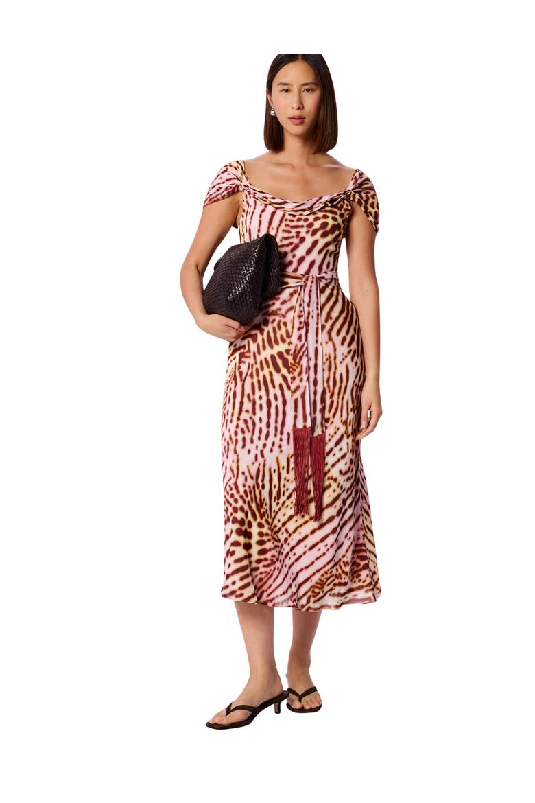 Orchid Print Scarf Midi Dress, Alternate, color, Pink/Multi