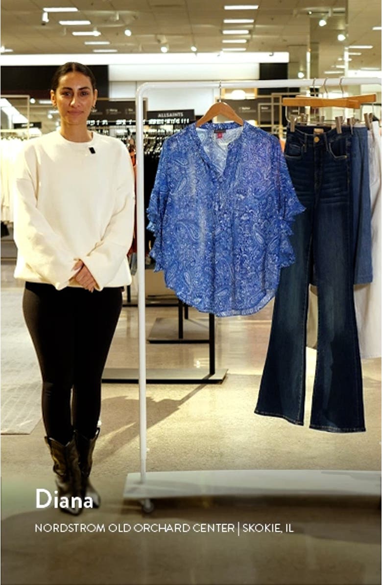 Metallic Paisley Flutter Sleeve Top, sales video thumbnail