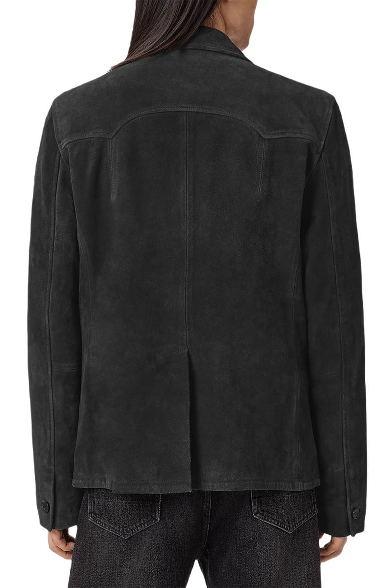 AllSaints Hornett Single Breasted Suede Blazer, Alternate, color, Twilight Black