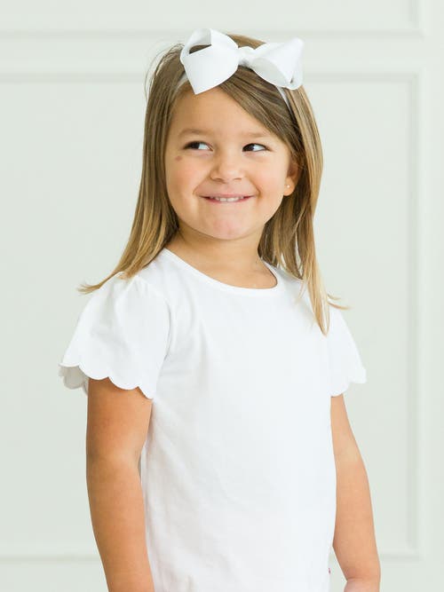 Rufflebutts Girls Short Sleeve Scallop Tee In White