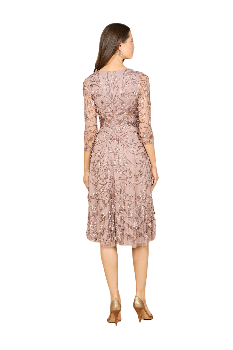 Flowing, 3D Embroidered Midi Dress with Sleeves, Alternate, color, DarkTaupe
