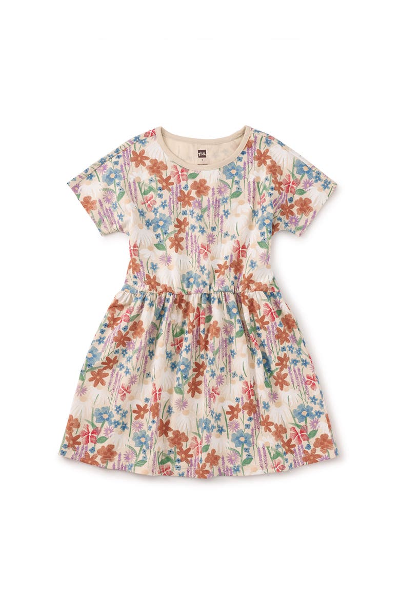 Short Sleeve Twirl Dress, Main, color, Watercolor Wildflowers