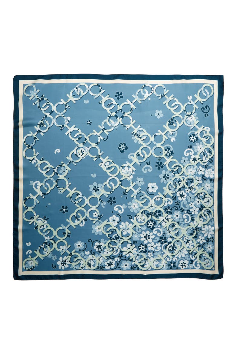 Floral Logo Silk Scarf, Main, color, STONE BLUE