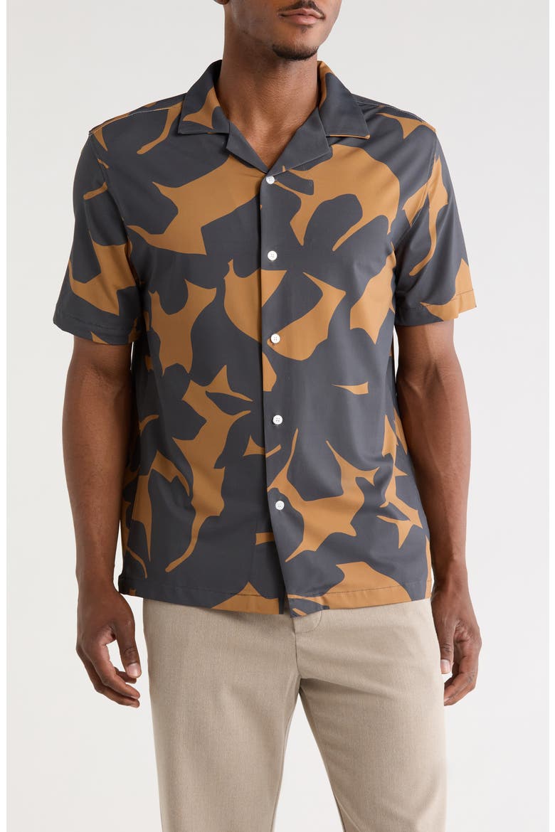 Floral Camp Shirt, Main, color, DARK GREY / RUST PRINT