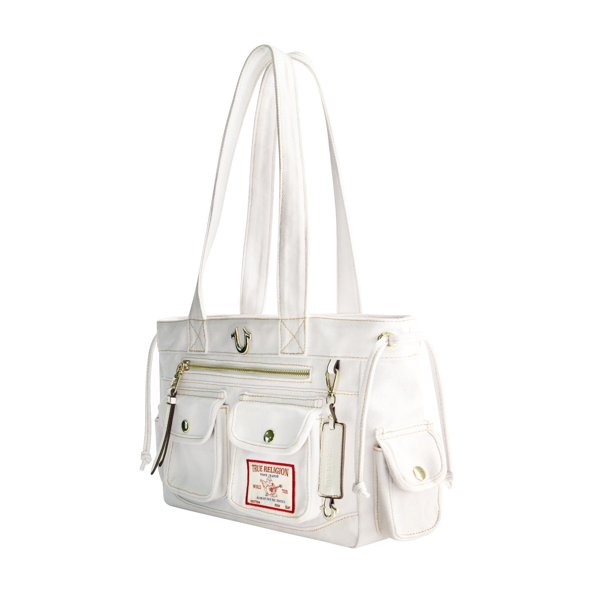 True Religion Multi-Pocket Denim Tote, Alternate, color, White