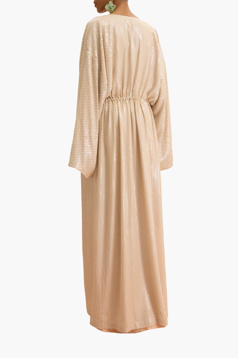 Sequin Cape With Floral Tassel Tie Waist, Alternate, color, Beige