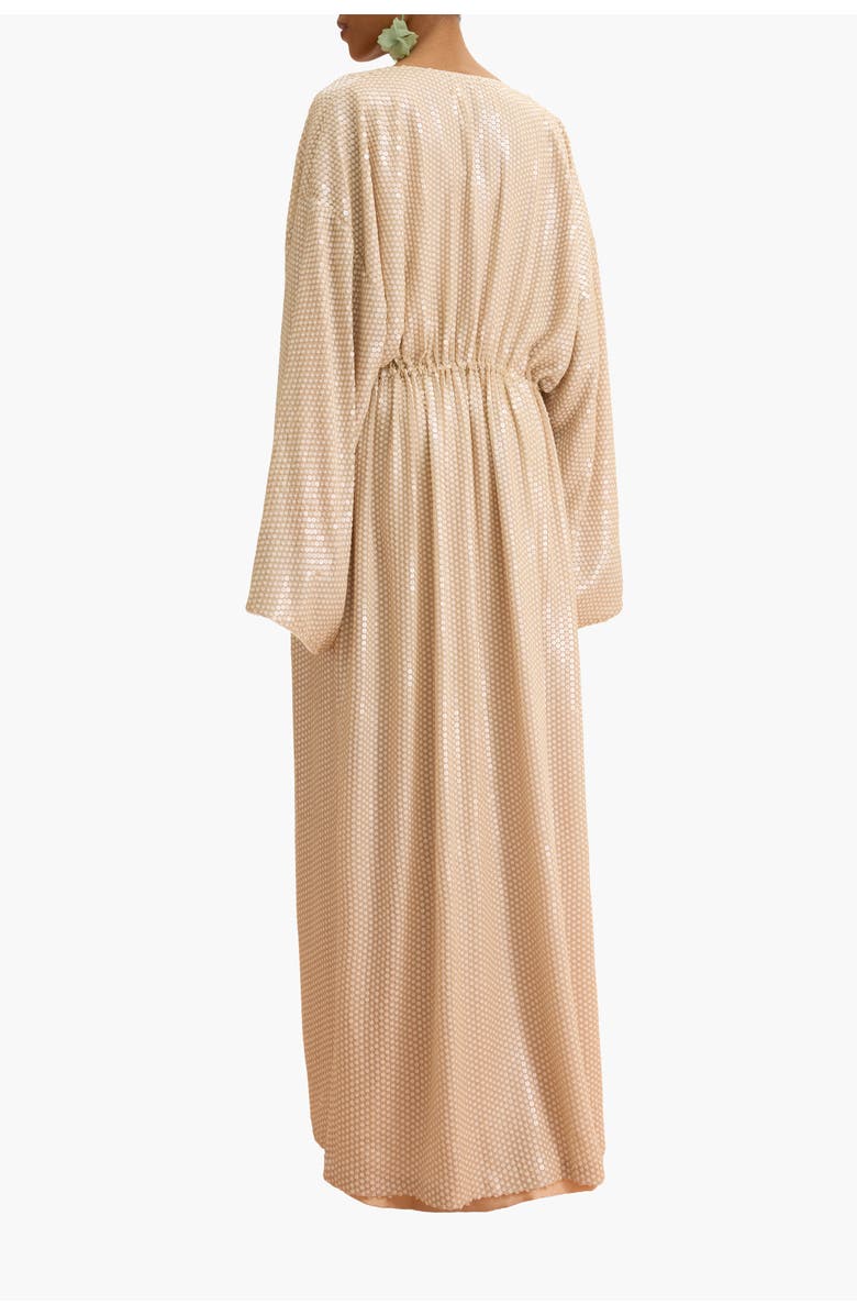 Malva Florea Sequin Cape With Floral Tassel Tie Waist, Alternate, color, Beige