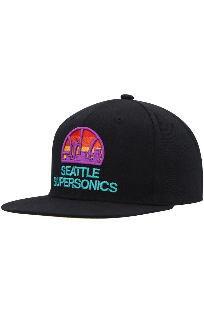 Mitchell & Ness Men's Mitchell & Ness  Black Seattle SuperSonics Soul High-Grade Fade Undervisor Snapback Hat, Alternate, color, 