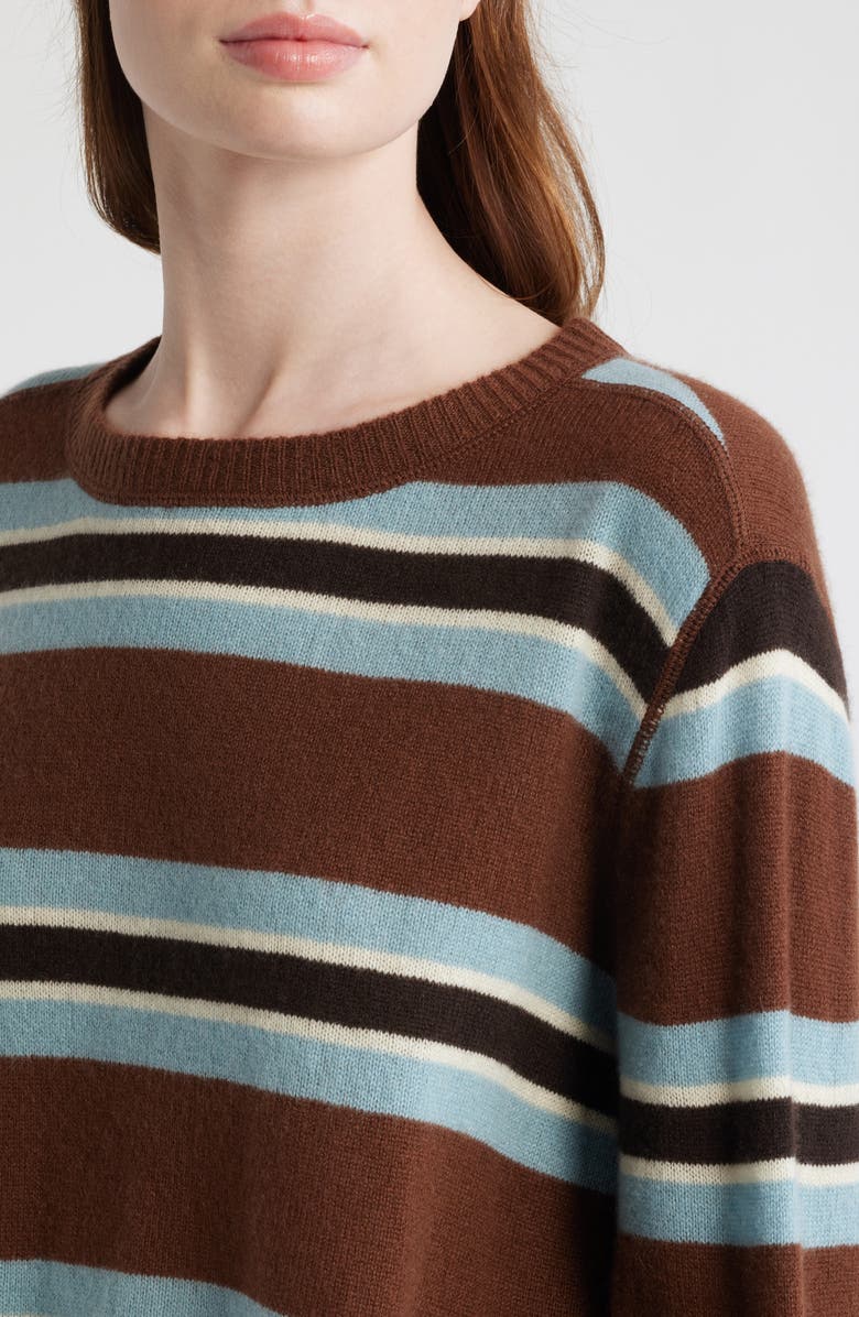 Reformation Cashmere Boyfriend Sweater, Alternate, color, Chocolate Cake Multi Stripe