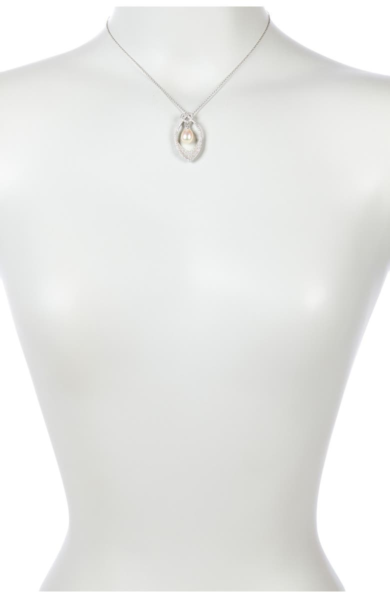 SPLENDID PEARLS Sterling Silver Cubic Zirconia & 8-9mm White Freshwater Pearl Pendant Necklace, Alternate, color, 