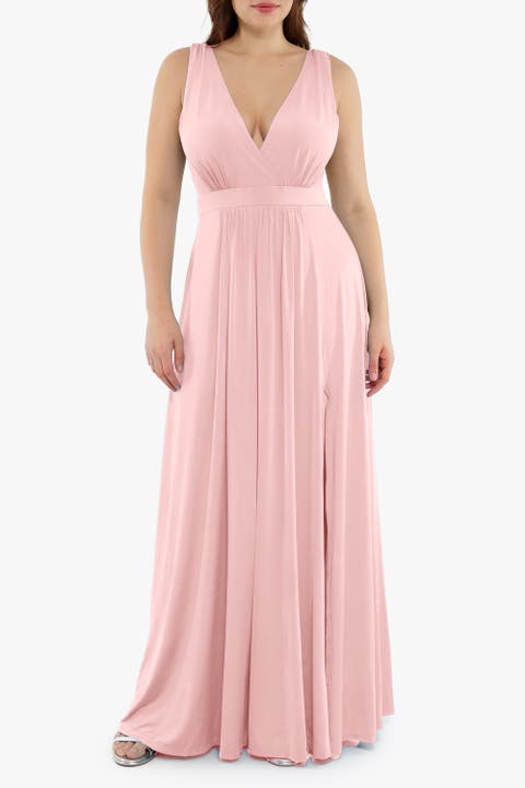 Shapewear Deep V-Neck Front Slit Goddess Maxi Dress