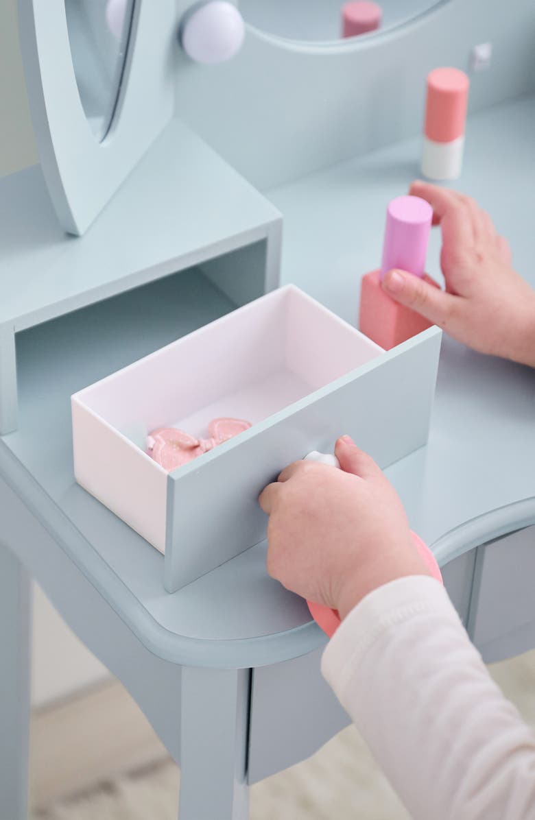 Teamson Kids Fantasy Fields Little Princess Vanity Play Set with LED Mirror, Alternate, color, Blue